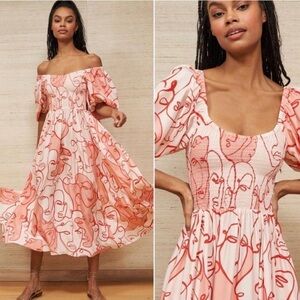 La Ligne Lola Shirred Printed Silk Crepe de Chine Maxi Dress